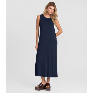 Vestido Midi Malha Visco Azul Feminino