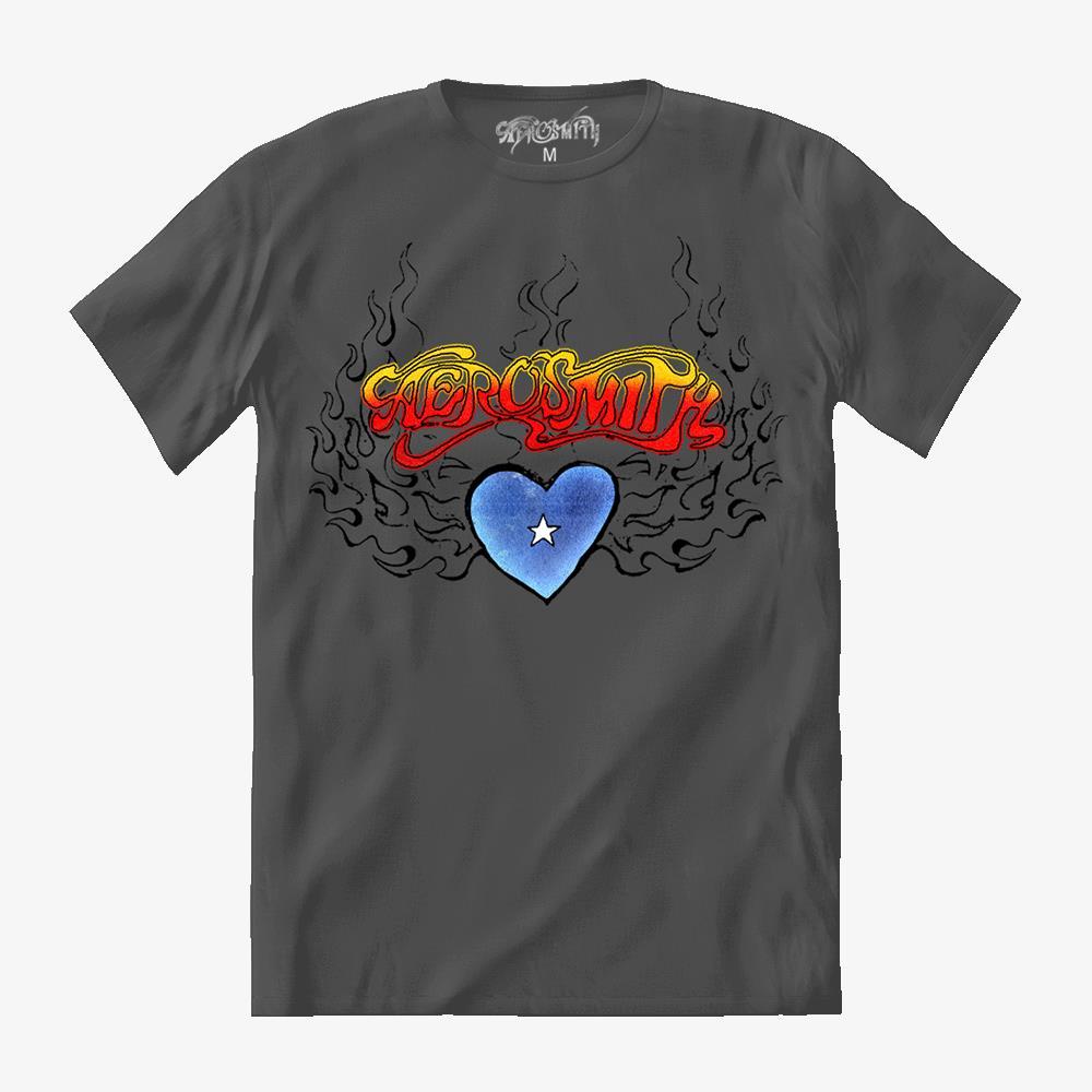 Camiseta Aerosmith Flame Heart Cinza Chumbo 1 Camiseta Aerosmith Flame Heart Cinza Chumbo