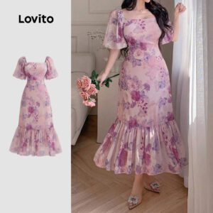 Vestido Elegante Babados Floral Primavera/Verão