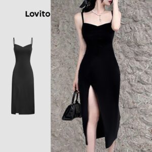 Vestido Casual Liso Frente Dividida Feminino