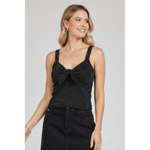 Regata Feminina Lurex Laço Preto Viscose