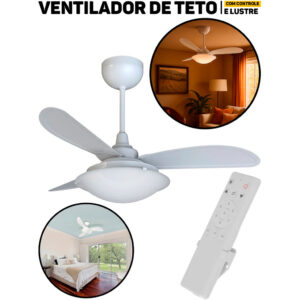 Ventilador De Teto Sunny Ventisol Inverter C/Controle Remoto 3 Vel Silencioso Quarto Sala Escritório