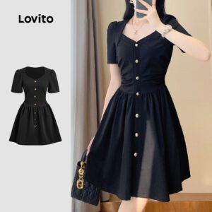 Vestido Elegante Preto com Botões - Primavera/Verão