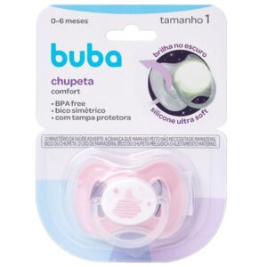 Chupeta Comfort Rosa Tam 1 Noturna Brilha 0-6 meses 21117 - Buba