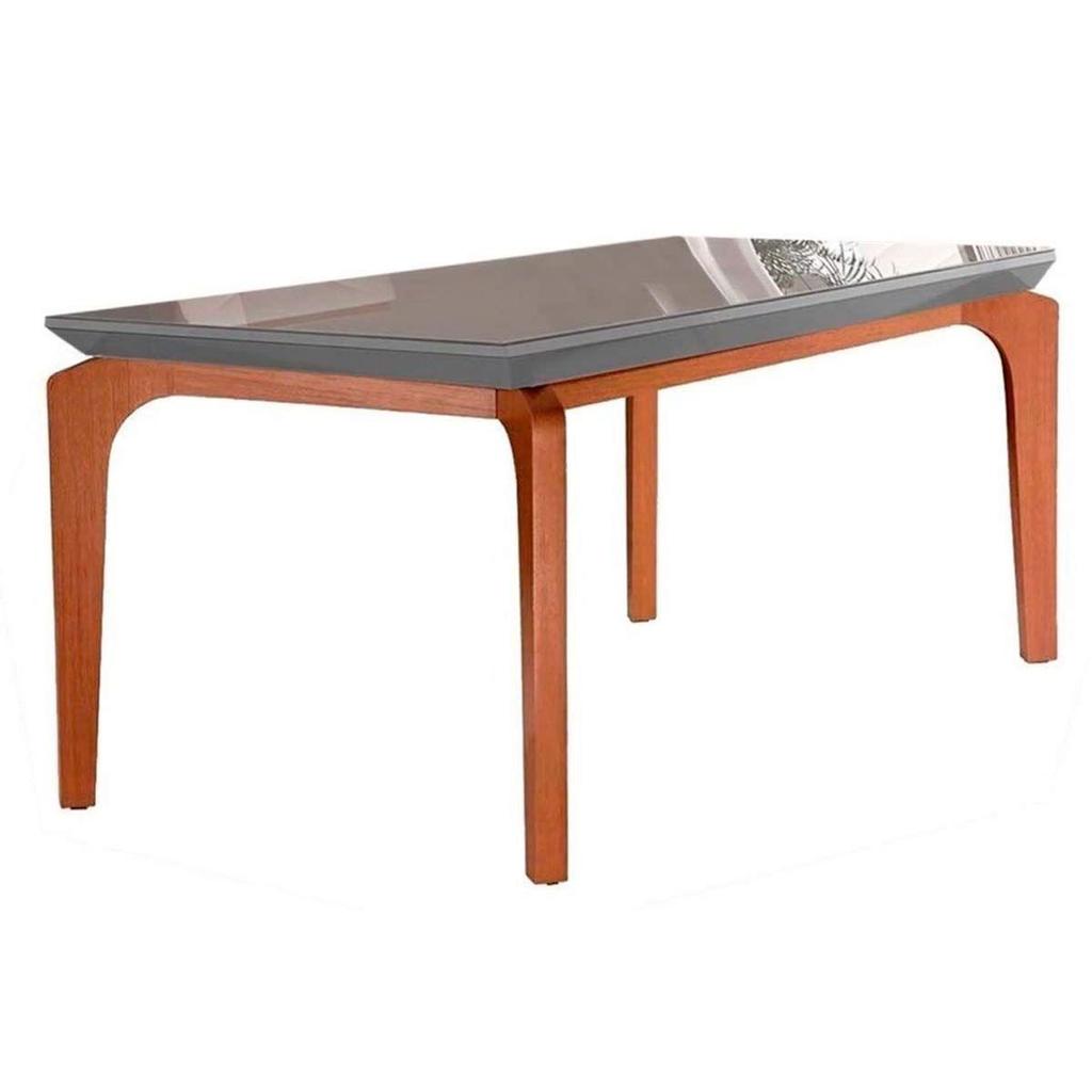 Mesa de Sala Jantar Rufato - Madeira e Vidro - Eleg?ncia e Conforto 1 Mesa de Sala Jantar Londrina c/Tampo Madeirado Vidro Canto Reto 180x90cm Grafite/Imbuia - Rufato