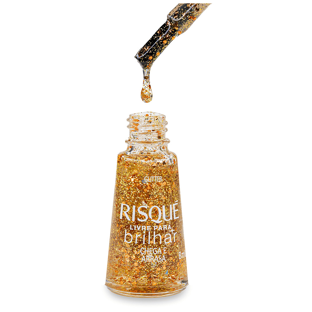 Esmalte Risqué Glitter Dourado - Longa Duração 1 Esmalte Risqué Glitter Dourado - Longa Duração