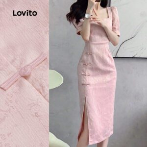 Vestido Elegante Chinês Rosa Feminino