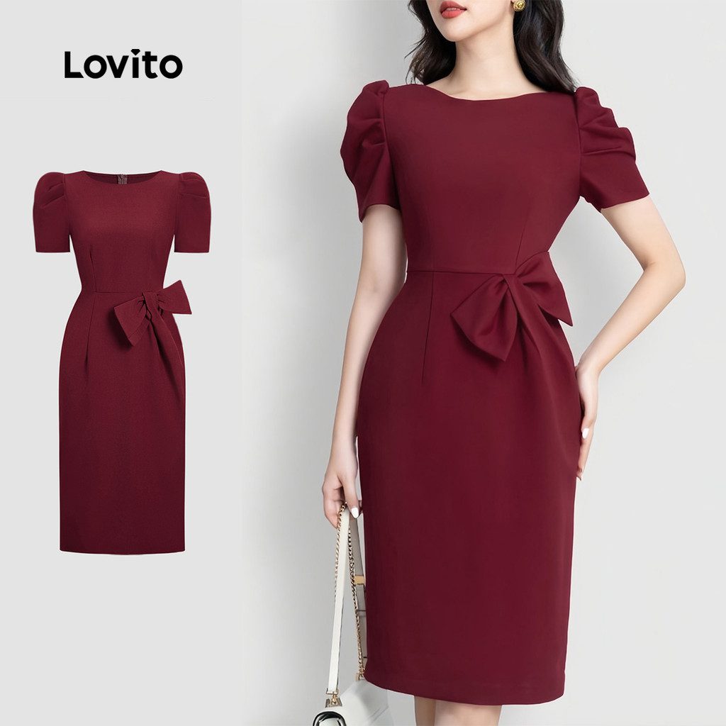 Vestido Elegante La?o Vinho - Primavera/Ver?o 1 Vestido Elegante Laço Vinho - Primavera/Verão
