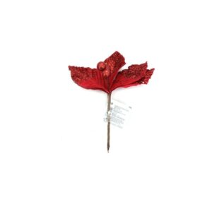 Enfeite Natal Flor Vermelha Glitter 20cm