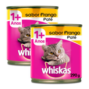 Kit 2 Ração para Gatos Whiskas Adulto 1+ Anos Patê Sabor Frango Lata 290g