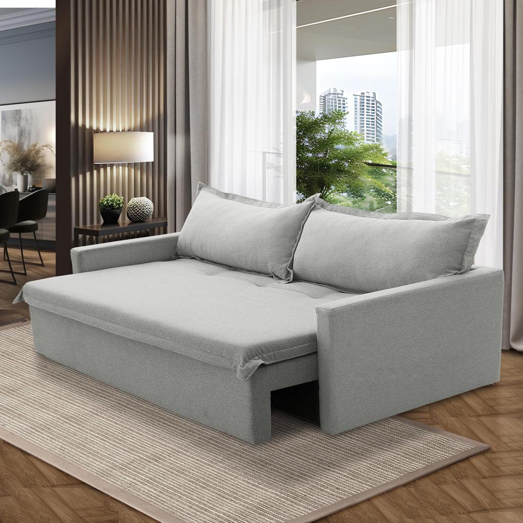 Sof? Retr?til Reclin?vel 1,85m Linho Cinza 1 Sofá Retrátil Reclinável 1,85m Linho Cinza