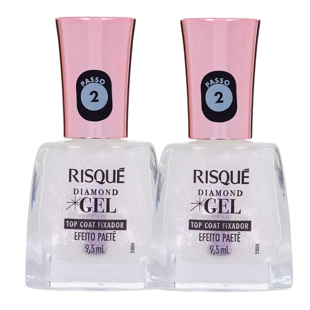 Esmalte Risqu? Diamond Gel Top Coat 1 Kit 2 Esmalte Risqué Diamond Gel Top Coat Fixador Efeito Paetê 9,5ml