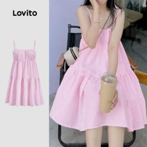 Vestido Casual Listrado Rosa Claro