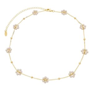 Choker Flor Pérolas Ouro 18K - Piuka