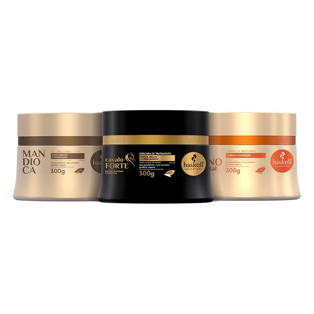 Kit Cronograma Capilar Haskell Cabelos Fr?geis 1 Kit Cronograma Capilar Haskell para Cabelos Frágeis Hidratação, Nutrição e Reconstrução | 3 Máscaras de 300g