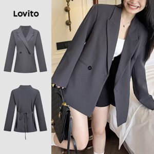 Blazer Casual de Botão com Cadarço Feminino