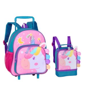 Mochila Rodinhas + Lancheira Térmica Unicórnio Clio Pets
