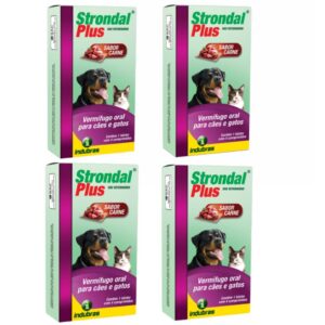 Kit 4 Strondal Plus Carne Vermífugo 4 Comprimidos Cães/Gatos