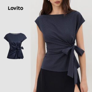 Blusa Elegante Azul Marinho Amarração Costas