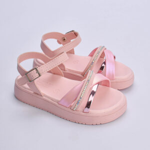 Sandália Infantil Menina Kidy Mini Flatform Nude Rosa Tiras Brilho Confortável Flexível Ajustável