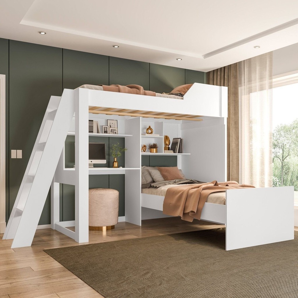 Beliche Office Vivace - Solteiro Branco 1 Beliche Multifuncional Office para Quarto Adulto Vivace