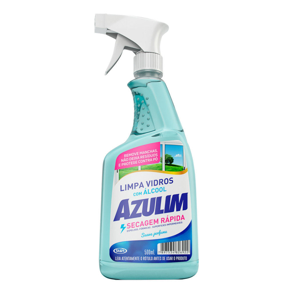 Limpa Vidros Azulim 500ml - Eficaz e Biodegrad?vel 1 Limpa Vidros com Álcool Pulverizador 500ml Azulim
