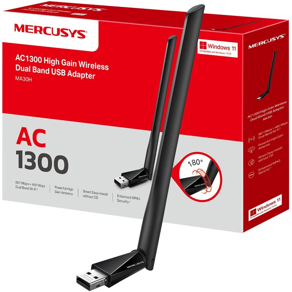 Adaptador Wi-Fi USB Mercusys AC1300 1 Adaptador Mercusys AC1300 High Gain USB Wireless Dual Band -