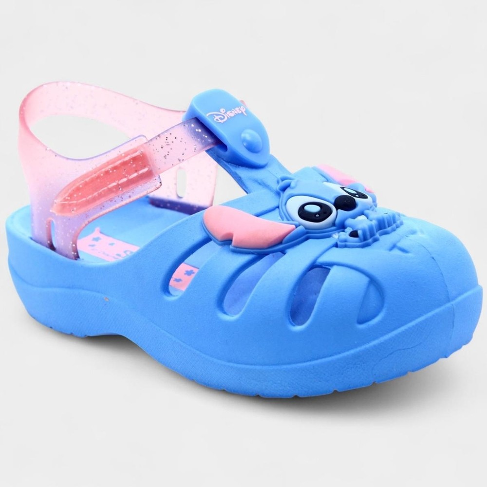 Sand?lia Beb? Disney Stitch Magic Menina Azul Rosa 1 Sandália Bebê Disney Stitch Magic Menina - Azul e Rosa