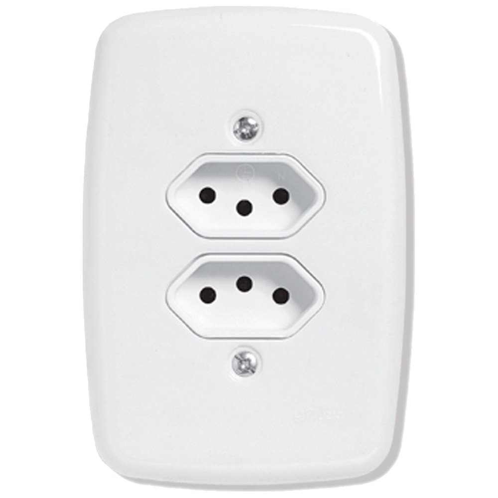 Tomada Pluzie Dupla 20A Branco 4x2 1 Tomada Pluzie Dupla 20A Branco 4x2