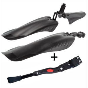 Kit Paralama Bike 3 peças regulavel preto Descanso Lateral Pezinho preto Regulável para bicicleta