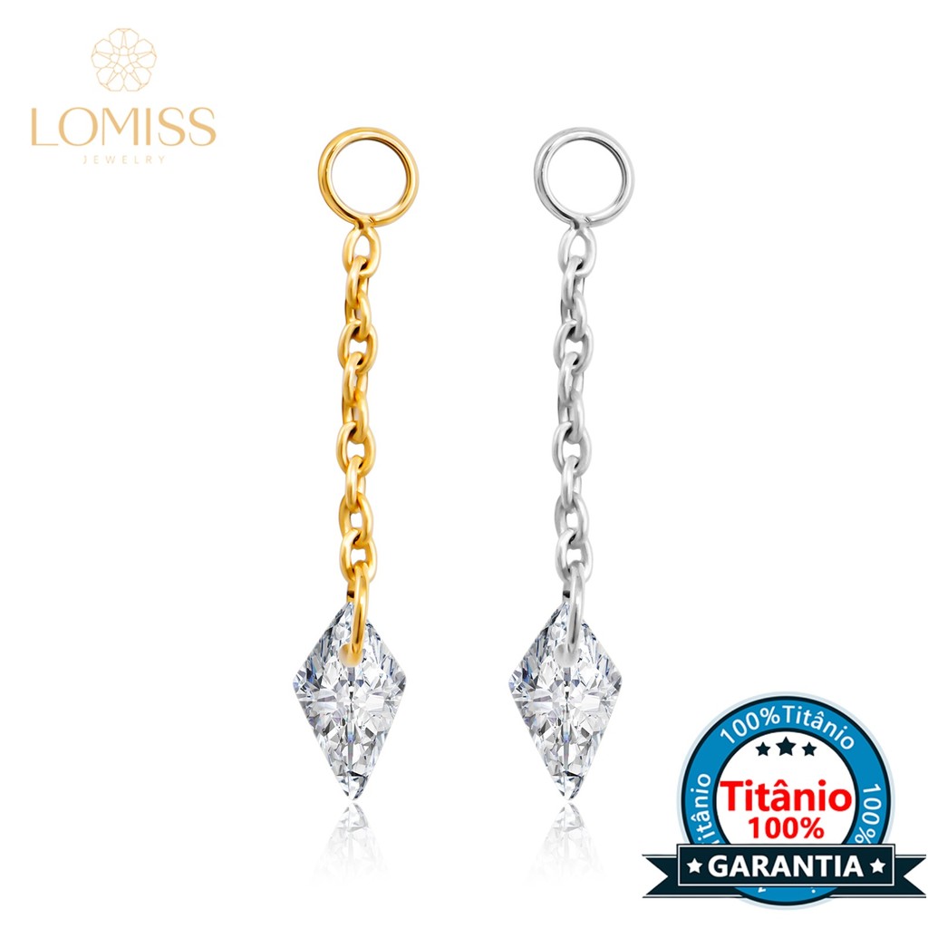 Corrente Tit?nio PVD Zirc?nia - Piercing 1 Corrente Titânio Pvd Para Piercing Com Pingente Zircônia Cravejado - Orelha Cartilagem Helix Tragus Conch