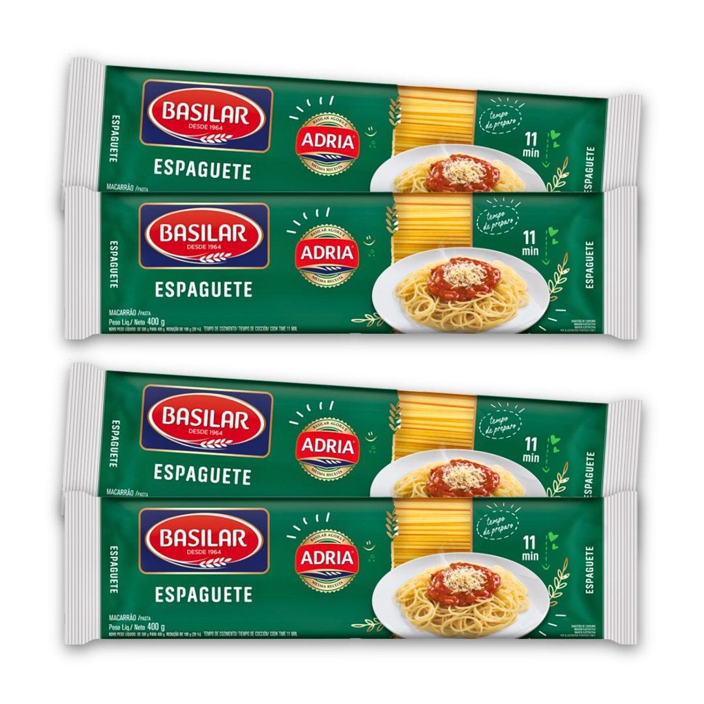 Kit 4 Espaguete Semolado 400g - Basilar 1 Kit 4un Pacote De Macarrão 400G Semolado Espaguete Basilar