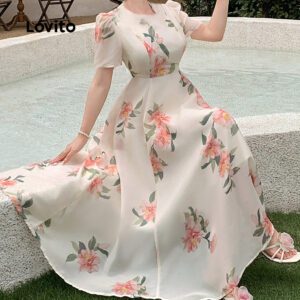 Vestido Floral Casual Zíper Primavera/Verão