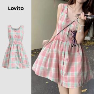 Vestido Xadrez Casual Drapado Feminino