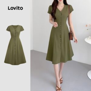 Vestido Casual de Verão Verde Oliva Feminino