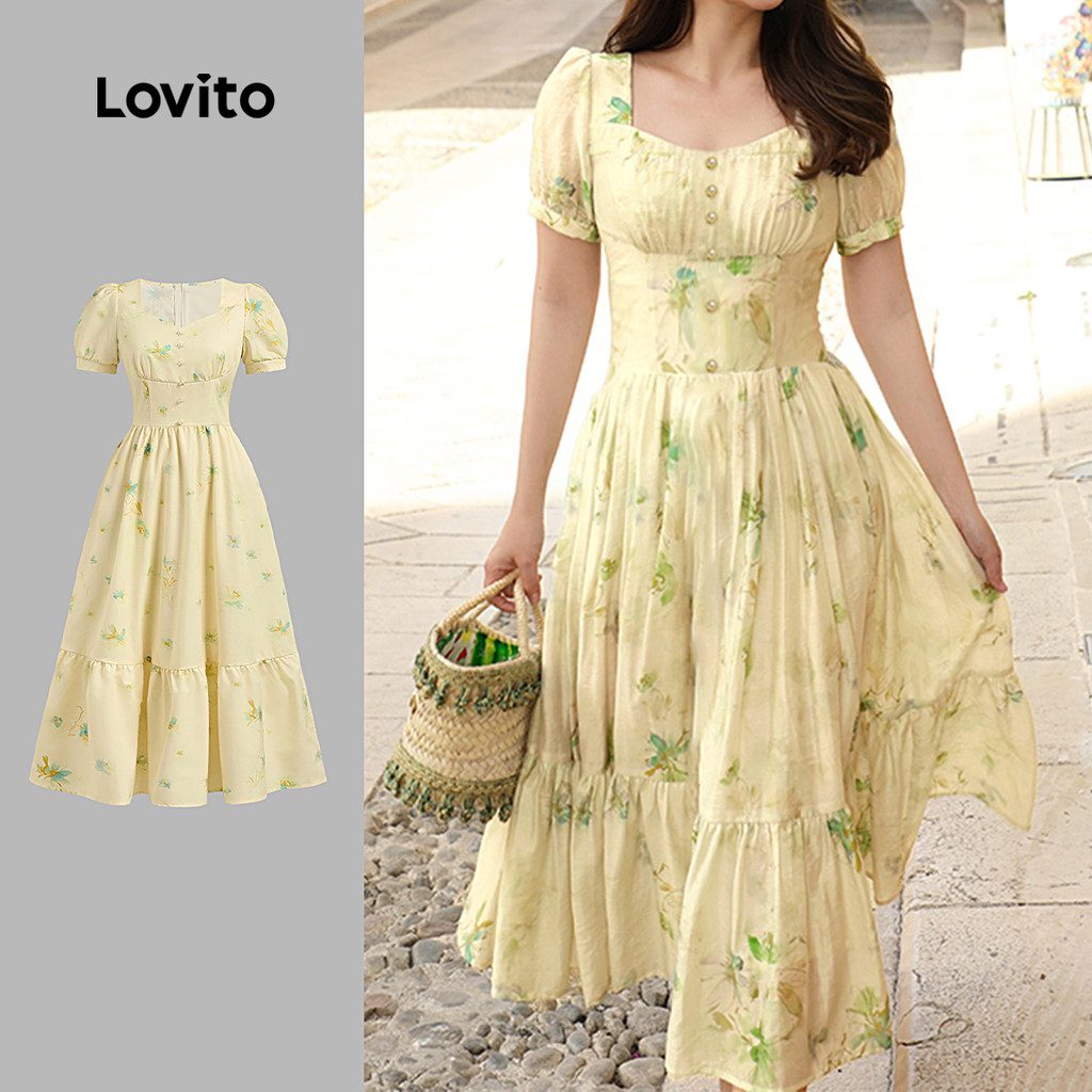 Vestido Elegante Amarelo com Bot?es 1 Vestido Elegante Amarelo com Botões