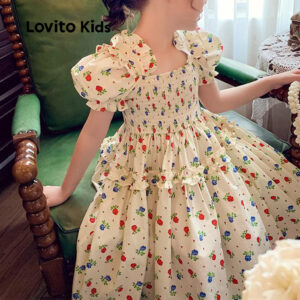 Lovito Kids Vestido Fofo com Recorte em Gola Primavera/verão Multicolorido para menina LNL115203