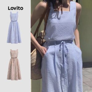 Vestido Casual Listrado Azul com Bolso