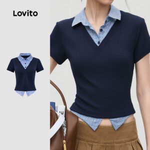 Camisa Casual Botão Azul Marinho Feminina