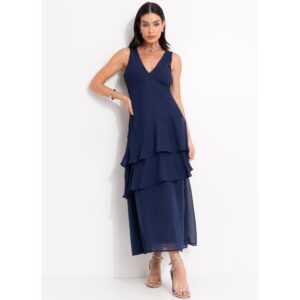 Vestido Longo Chiffon Azul Marinho