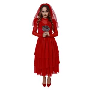 Vestido Noiva Beetlejuice Vermelho Halloween