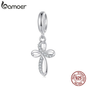 Bamoer 925 Prata Esterlina Charme Cruz Pingente DIY Para Pulseira Presentes Mulheres