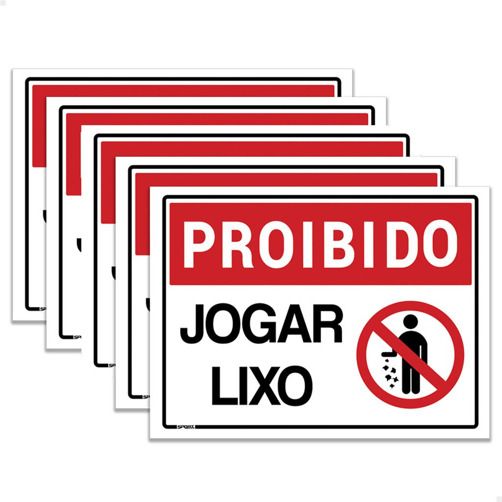 5 Placas De Sinalização Proibido Jogar Lixo 20x15 cm