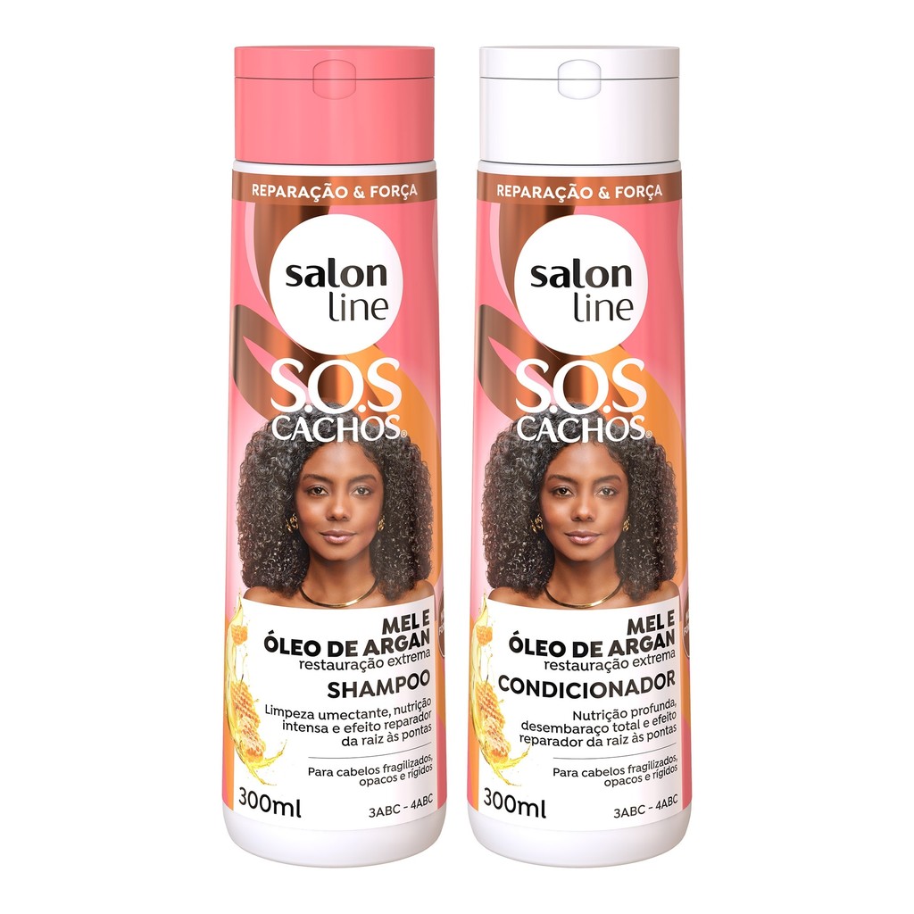 Kit Shampoo Condicionador Cachos Mel Argan Salon Line 1 Kit Shampoo e Condicionador Mel e Óleo de Argan SOS Cachos Salon Line