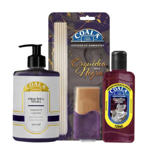 KIT COALA ORQUÍDEA NEGRA LIMPADOR 120ML + DIFUSOR DE AROMAS 100ML + SABONETE LÍQUIDO 500ML