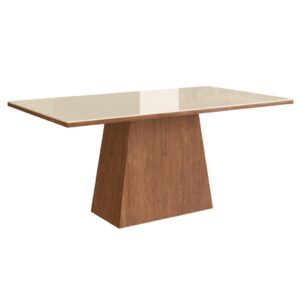 Mesa para Sala de Jantar 160x90cm com Vidro Lapidado Canela/Off White