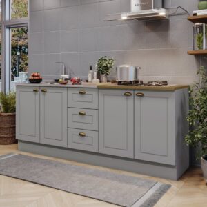 Cozinha Compacta Emily 2P 3Gav 2P MDF Cinza