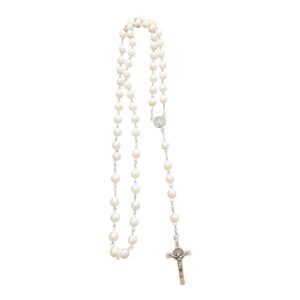 Terço Perola Medalha Santo Bento Crucifixo Prata