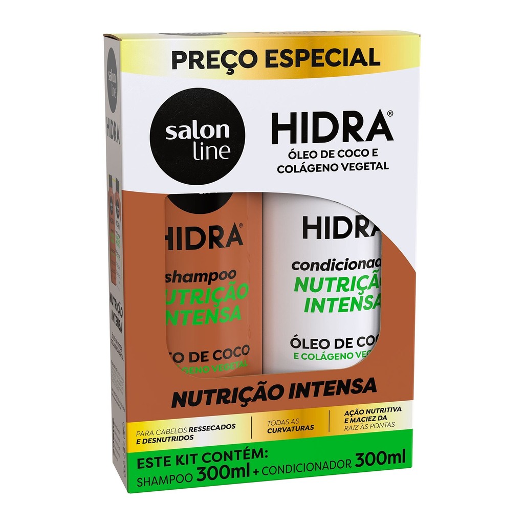 Kit Shampoo Condicionador Hidra Coco 300ml 1 Kit Shampoo e Condicionador Hidra Óleo de Coco Salon Line 300ml