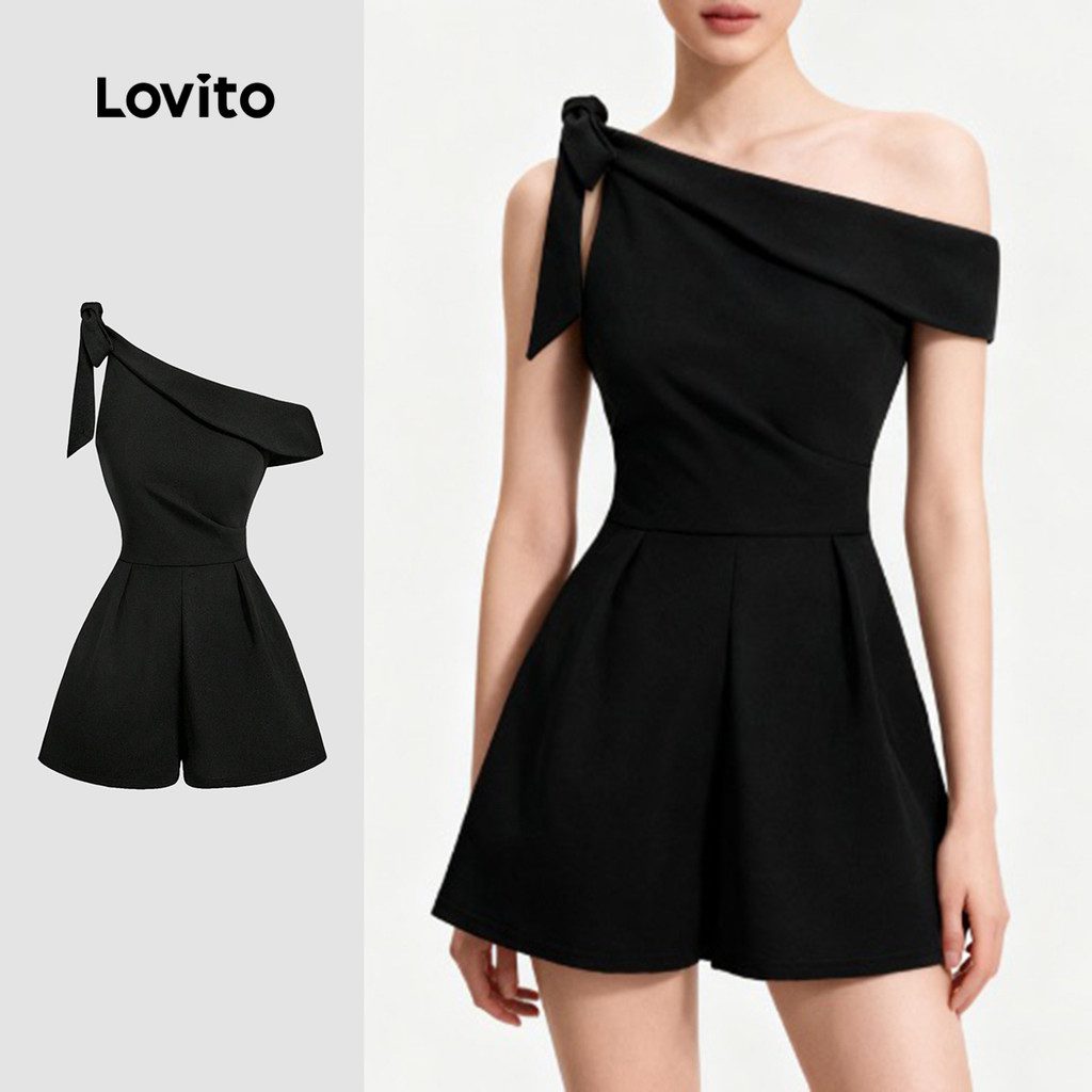 Macac?o Assim?trico Elegante Preto Feminino 1 Macacão Assimétrico Elegante Preto Feminino